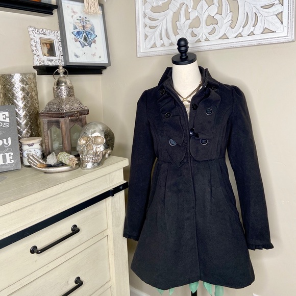 JOLT RUFFLED BLACK PEACOAT WITH BOW